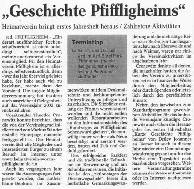 Vorstellung Jahresheft 2003