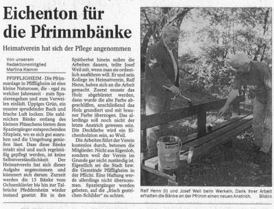 Eichenton für die Pfrimmbänke