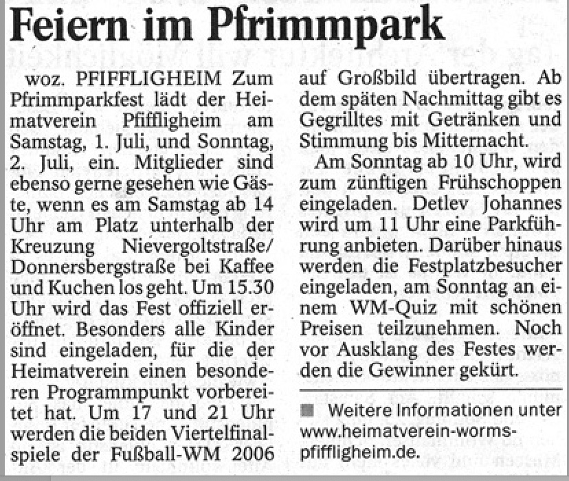 Feiern im Pfrimmpark