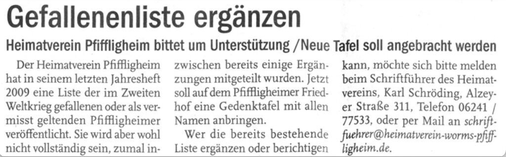 Gefallenenliste ergänzen