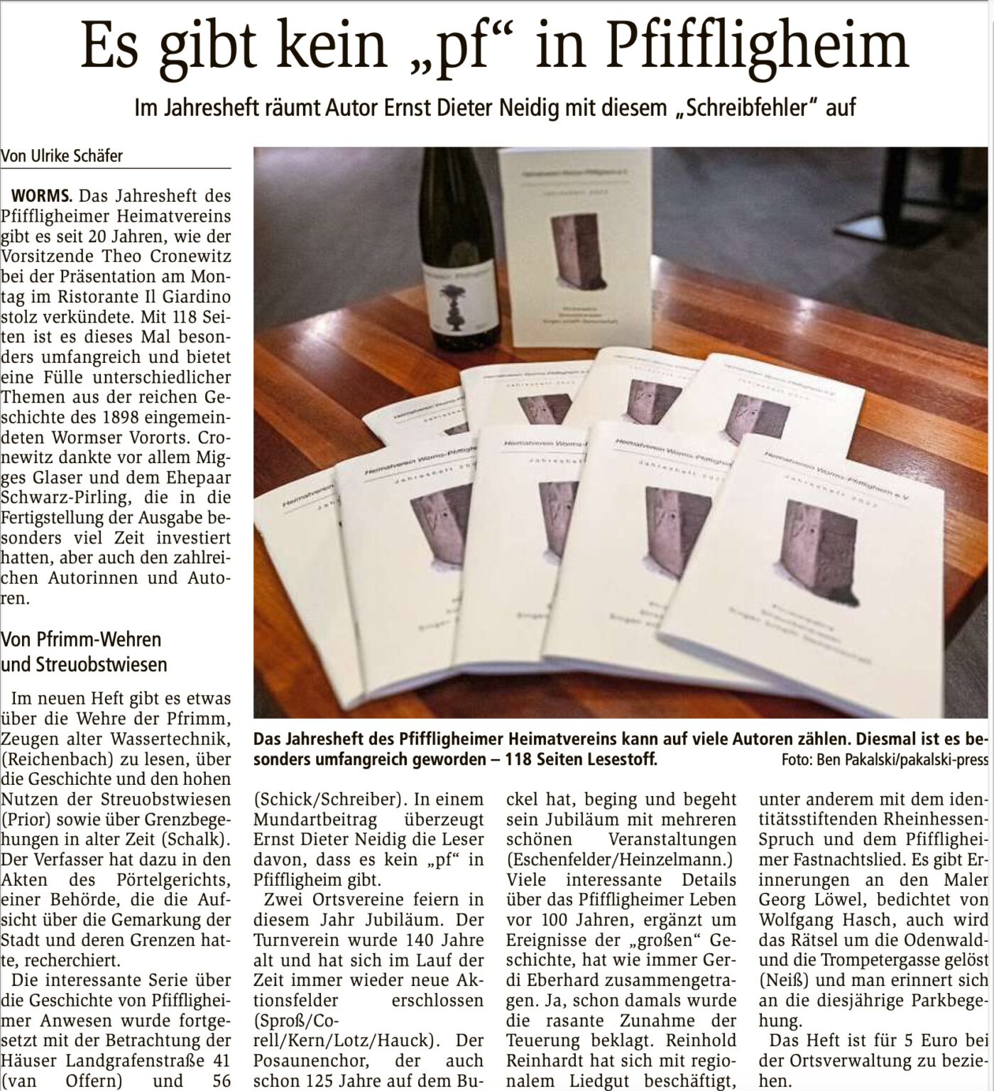 Vorstellung Jahresheft 2022 Heimatverein Worms Pfiffligheim